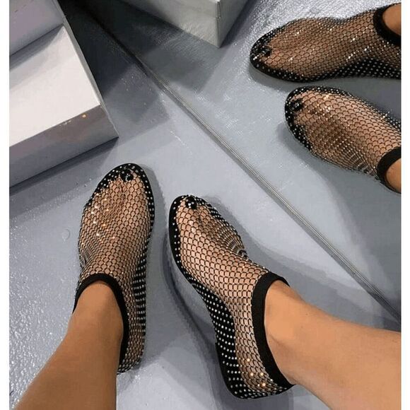 ✨💎 Rhinestone Comfy Sparkly Gem Stretch Mesh Flats Sandals Shoes 6 NEW WITH BOX - Picture 1 of 16